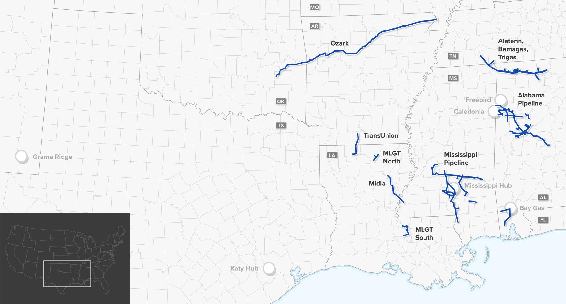 Map of Enstor pipeline facilities